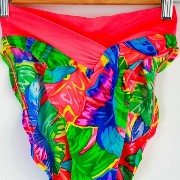 Ocean Pacific High Cut Neon Floral Swim Bottoms - Picture 3 of 8